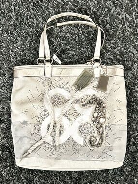 Coach Cream Embellished Seahorse Tote